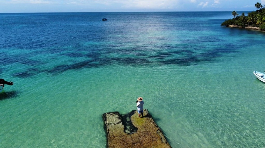 Muelle sobre aguas turquesa en Isla Fuerte